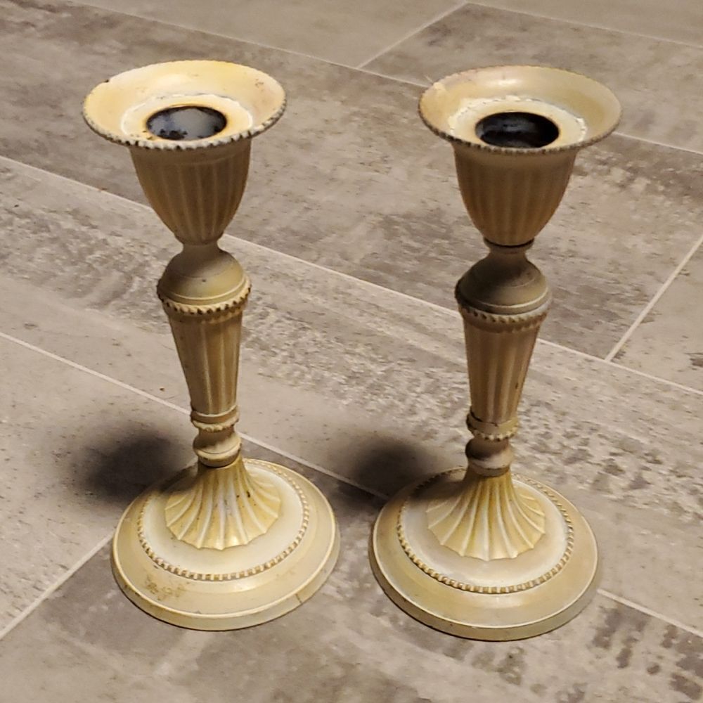 Vintage Heavy Metal Patina Candle Holders